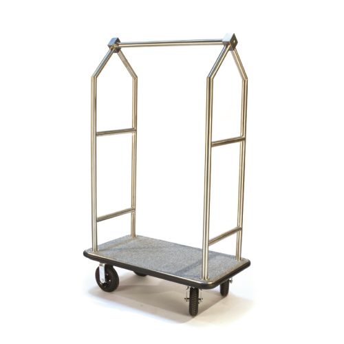 Carrito de Equipaje, Tubos Verticales de Acero Inoxidable, Alfombra Gris